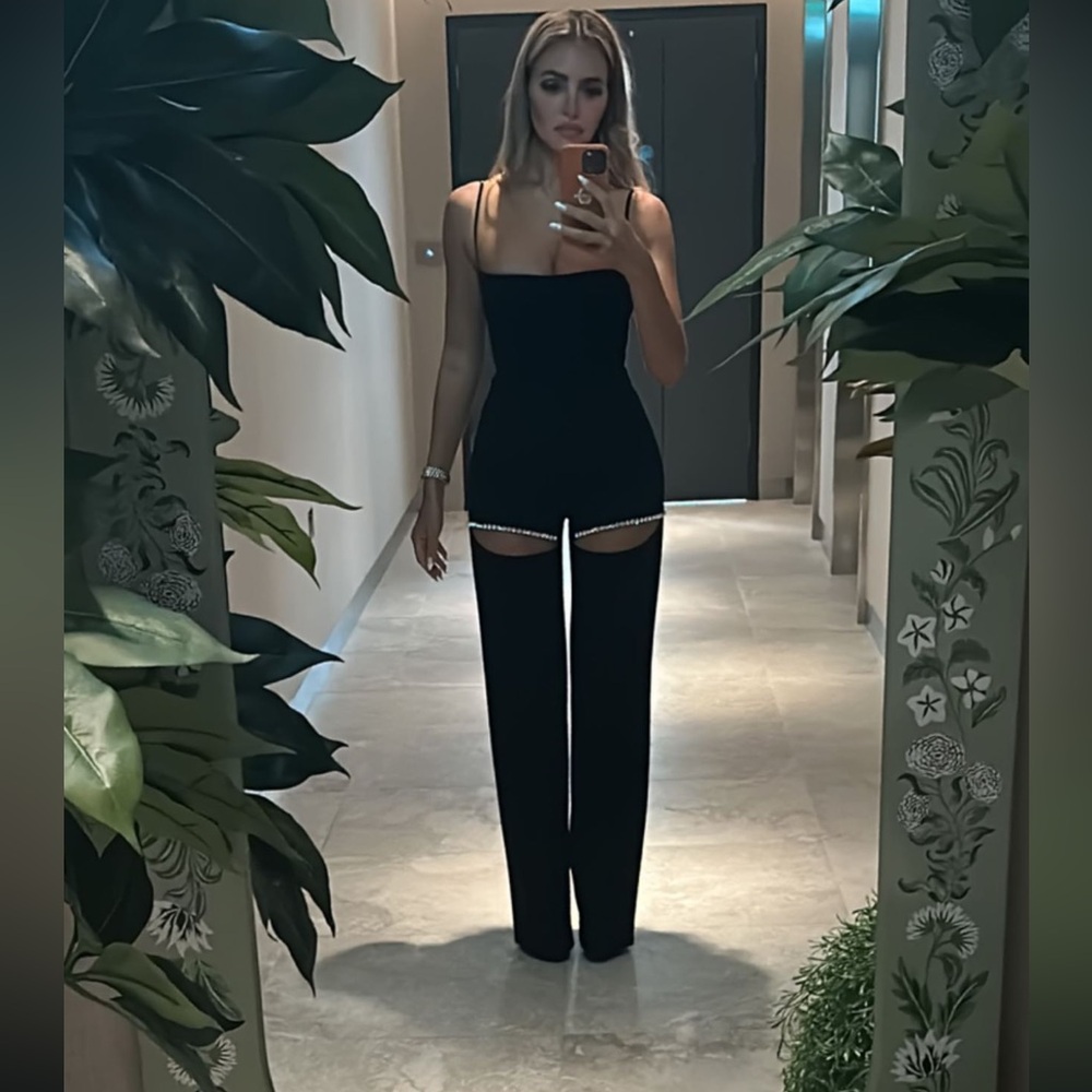 AREA Crystal Slit Trousers Black Size 0 Embellished Pants - Picture 3 of 14
